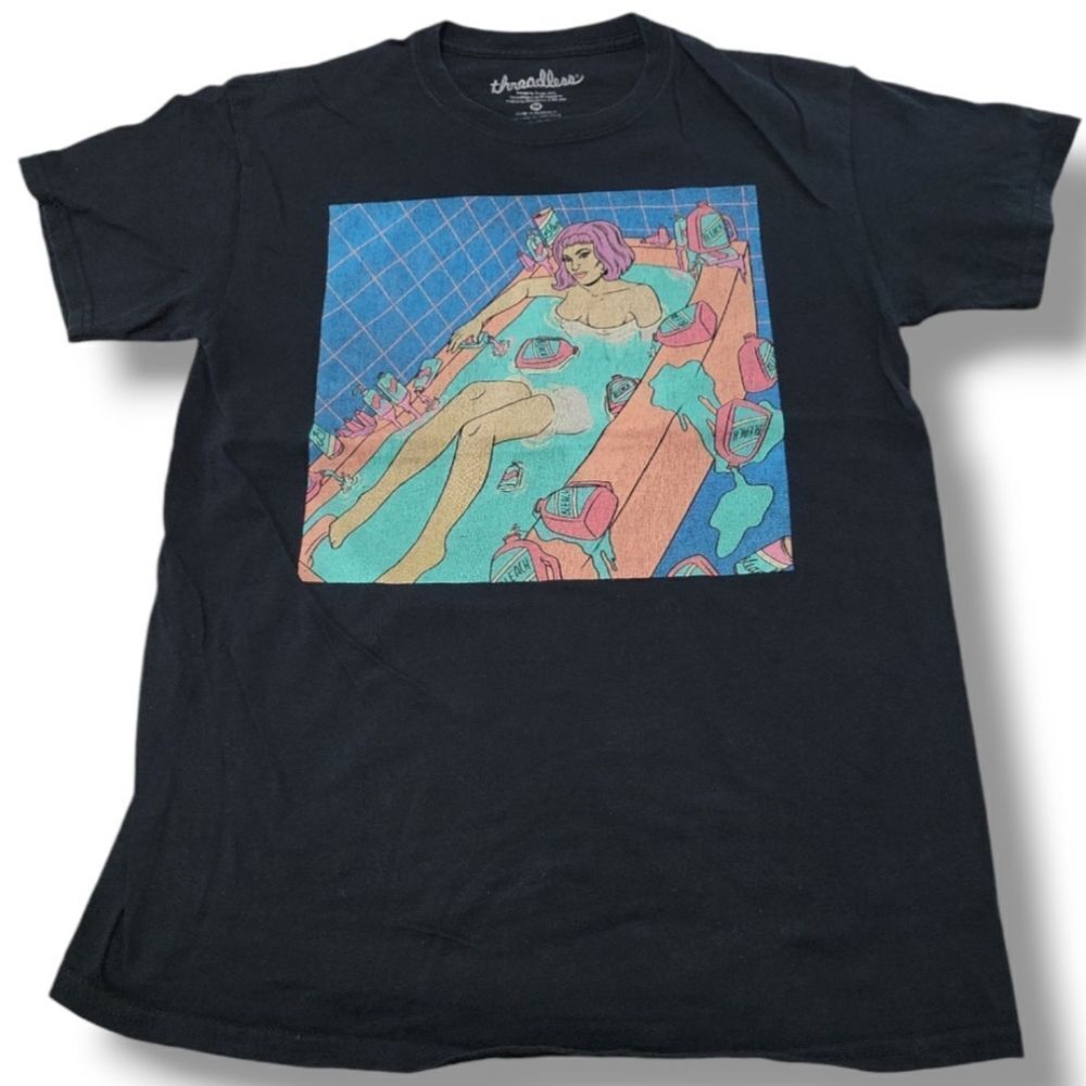 Threadless Shirt Size Medium Bleach Bath Graphic Tee Graphic Print T-Shirt Black